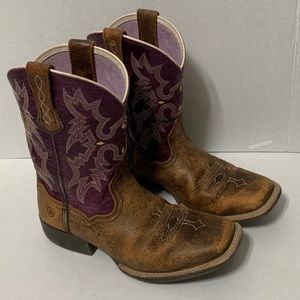 GIRL'S ARIAT BROWN & PURPLE LEATHER WESTERN BOOTS